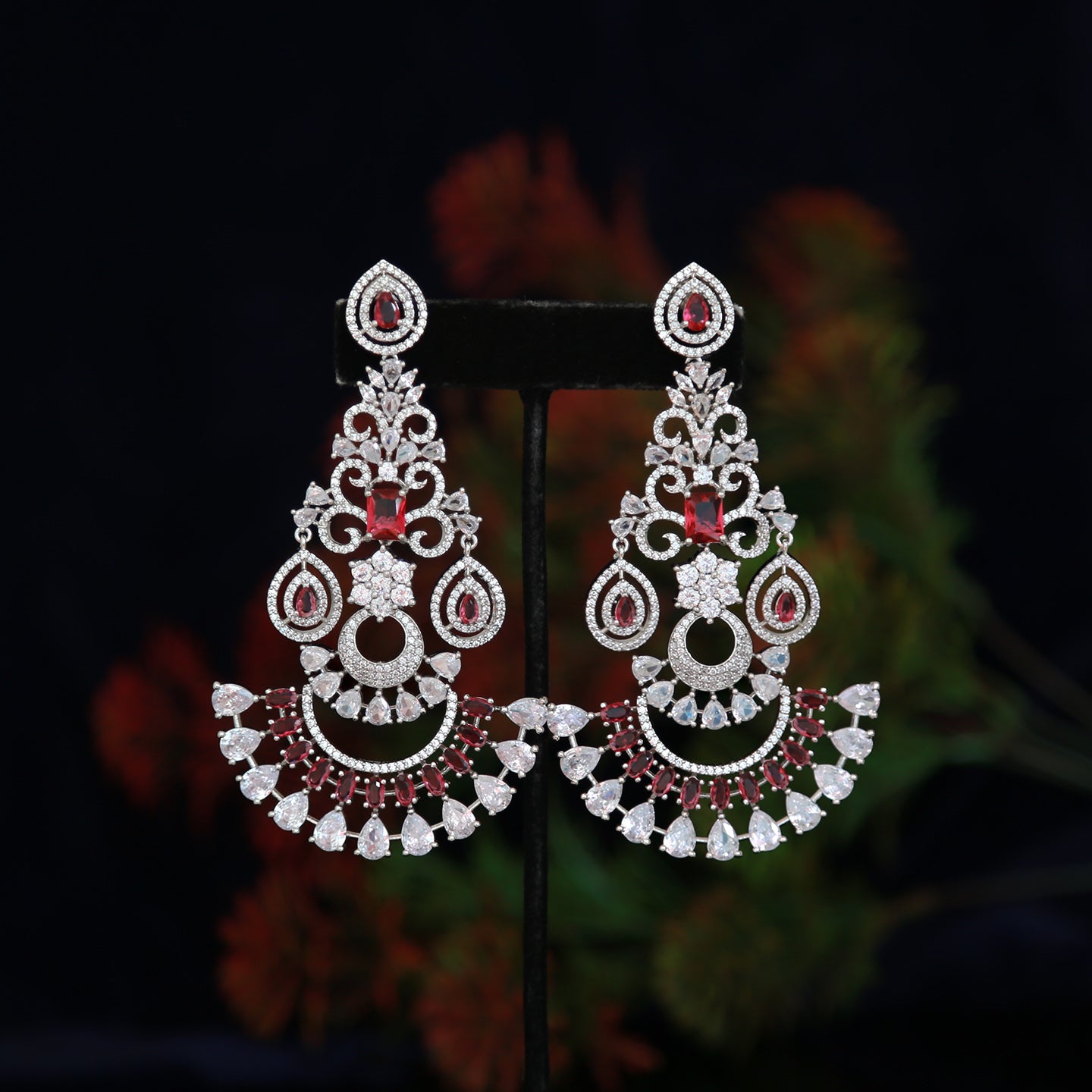 Silver American Diamond Chandbali Earrings | Traditional Ethnic Party wear Earrings |High Quality Indian Jewelry Earrings | Gift for Her