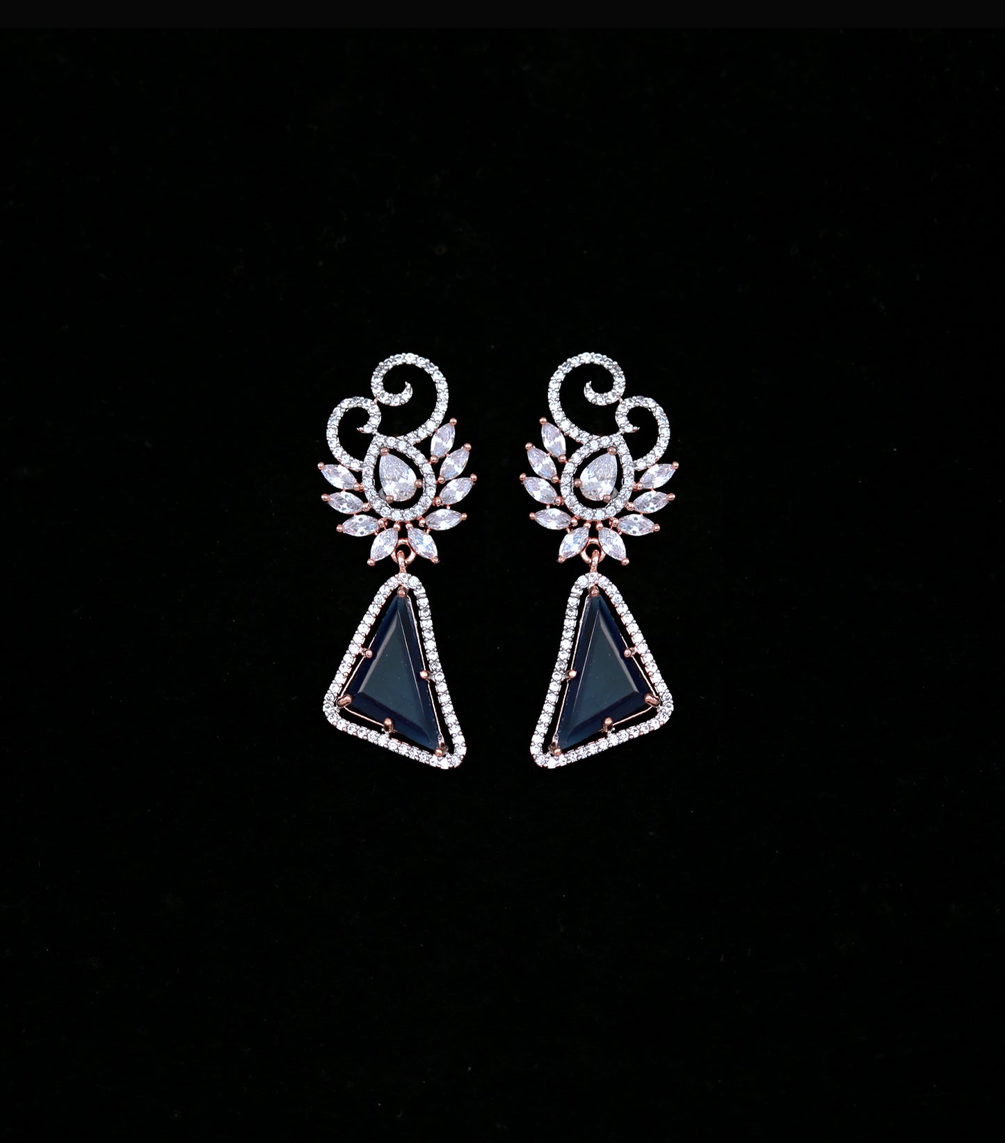 Rose gold triangle dangle earrings/Pink acrylic stone small drop earrings/yellow acrylic earrings/American Diamond Earrings