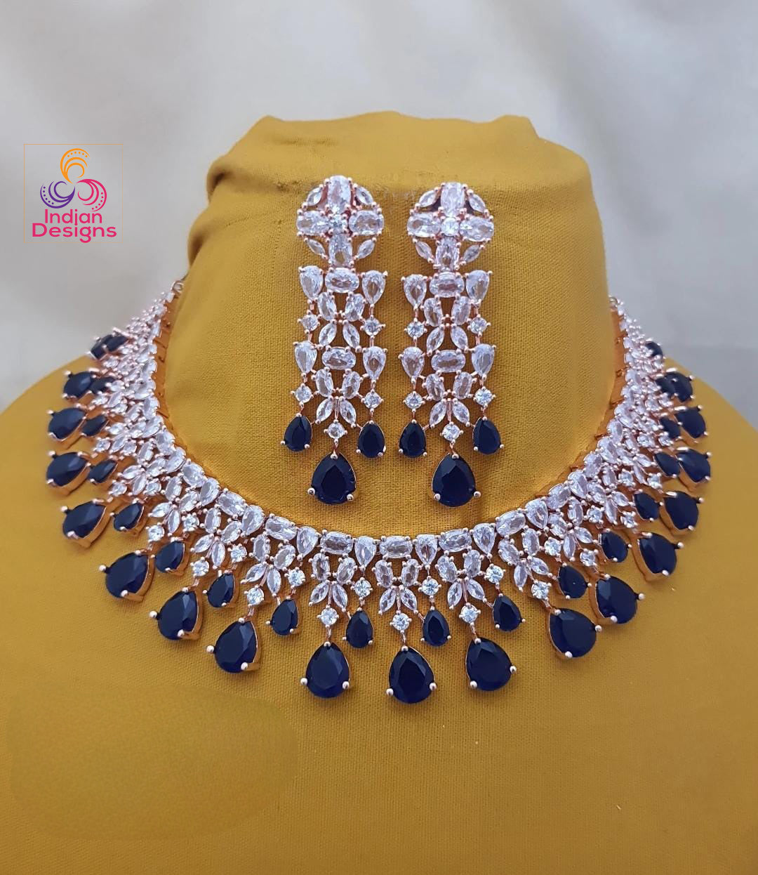 Blue stone diamond necklace designs Clearance