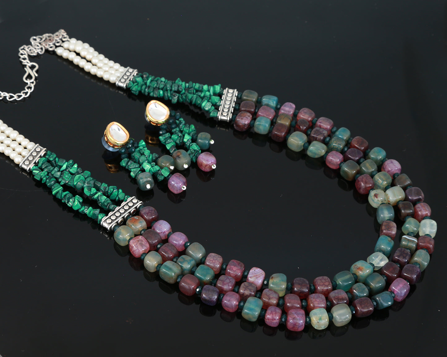 Pink Bead multi strand Long necklace, beaded multi layer necklace, Party wear Designer Statement bead necklace
