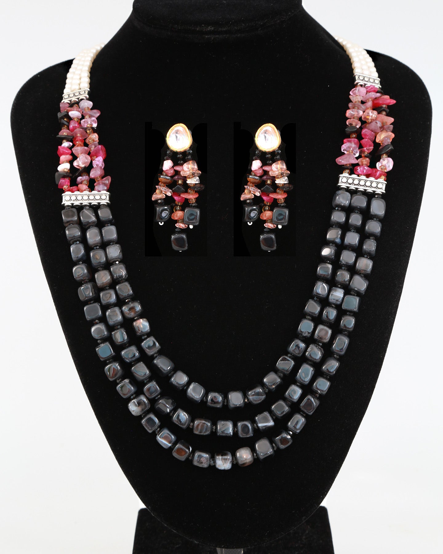 Pink Bead multi strand Long necklace, beaded multi layer necklace, Party wear Designer Statement bead necklace