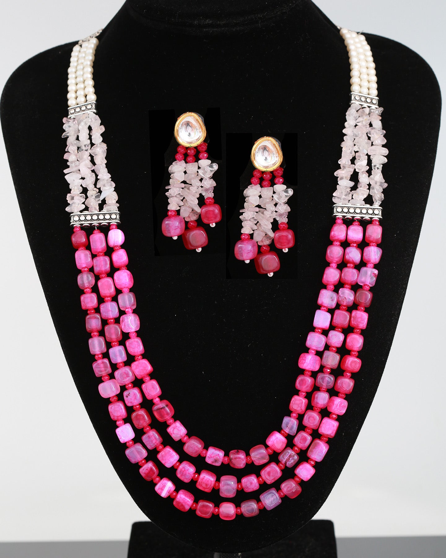 Pink Bead multi strand Long necklace, beaded multi layer necklace