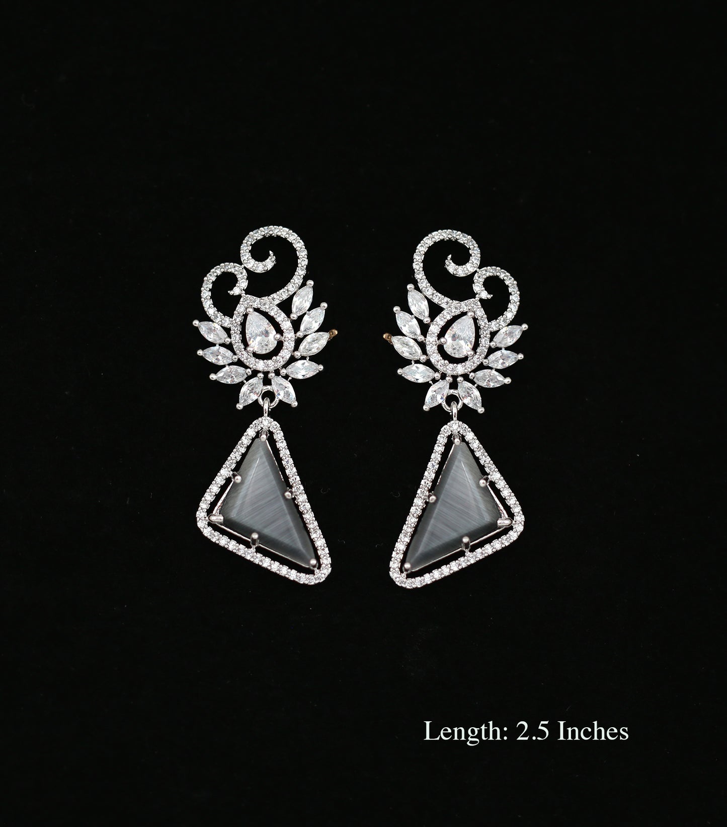 Best Quality Silver Cubic Zirconia Triangle Drop Earrings with acrylic Stone fashion womens jewelry