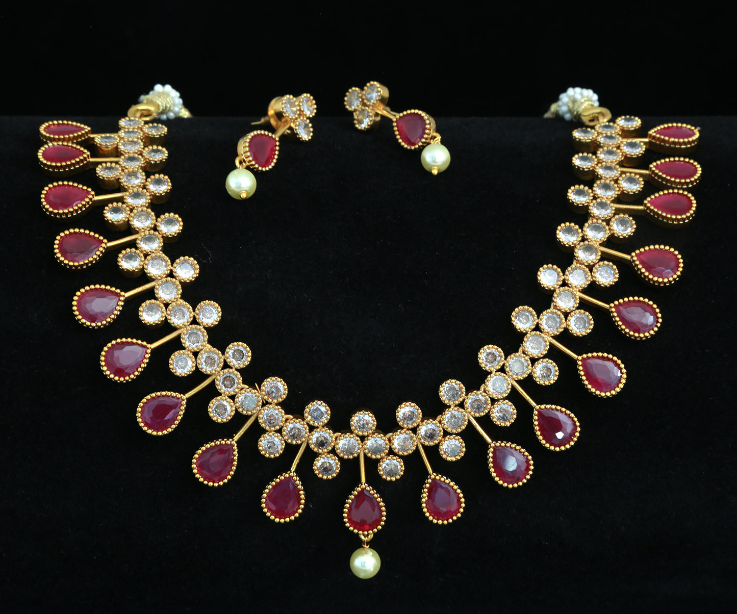 Gold Plated American Diamond Ruby Emerald Necklace | Indian Wedding Jewelry | CZ diamond necklace | Gift for her