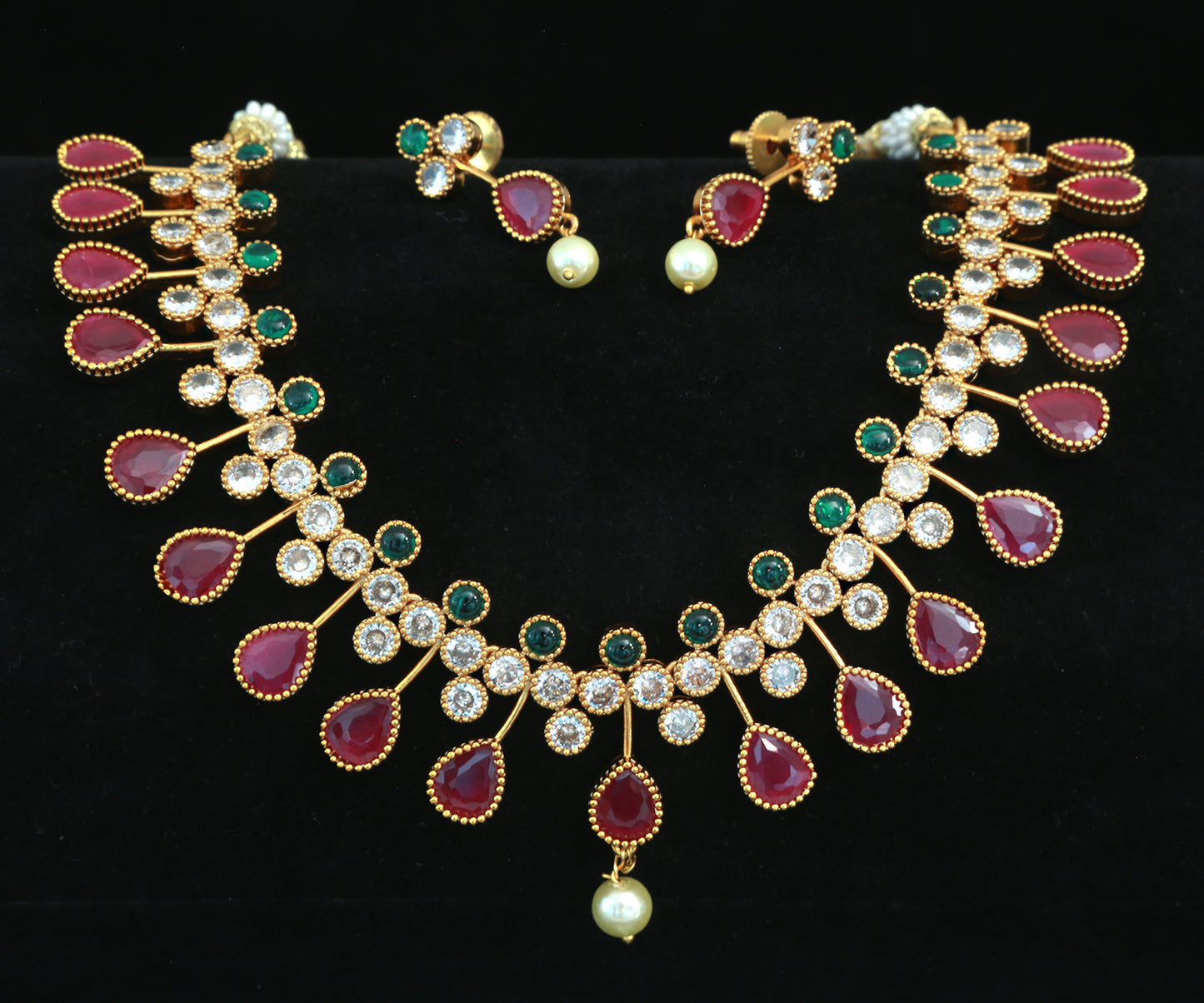 Gold Plated American Diamond Ruby Emerald Necklace | Indian Wedding Jewelry | CZ diamond necklace | Gift for her