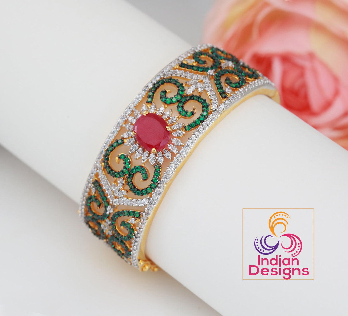 Openable American Diamond Bangle bracelet | CZ Diamond clasp open bracelet Gold Plated | blue sapphire stone bracelet | Statement AD Bangle