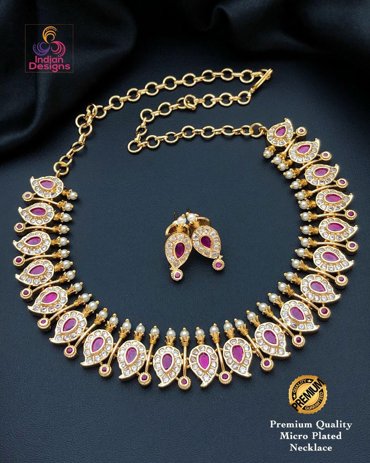 Gold plated AD choker necklace with Earrings| stylish wedding necklace| Indian Wedding party wear jewelry| short necklace set| Gift for her