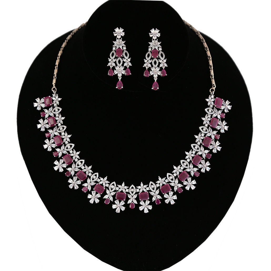 AD stone Topaz Necklace and Earring set | Topaz/Black CZ stone Choker set | Statement Jewelry|Indian Bollywood style Jewelry | Gift for her