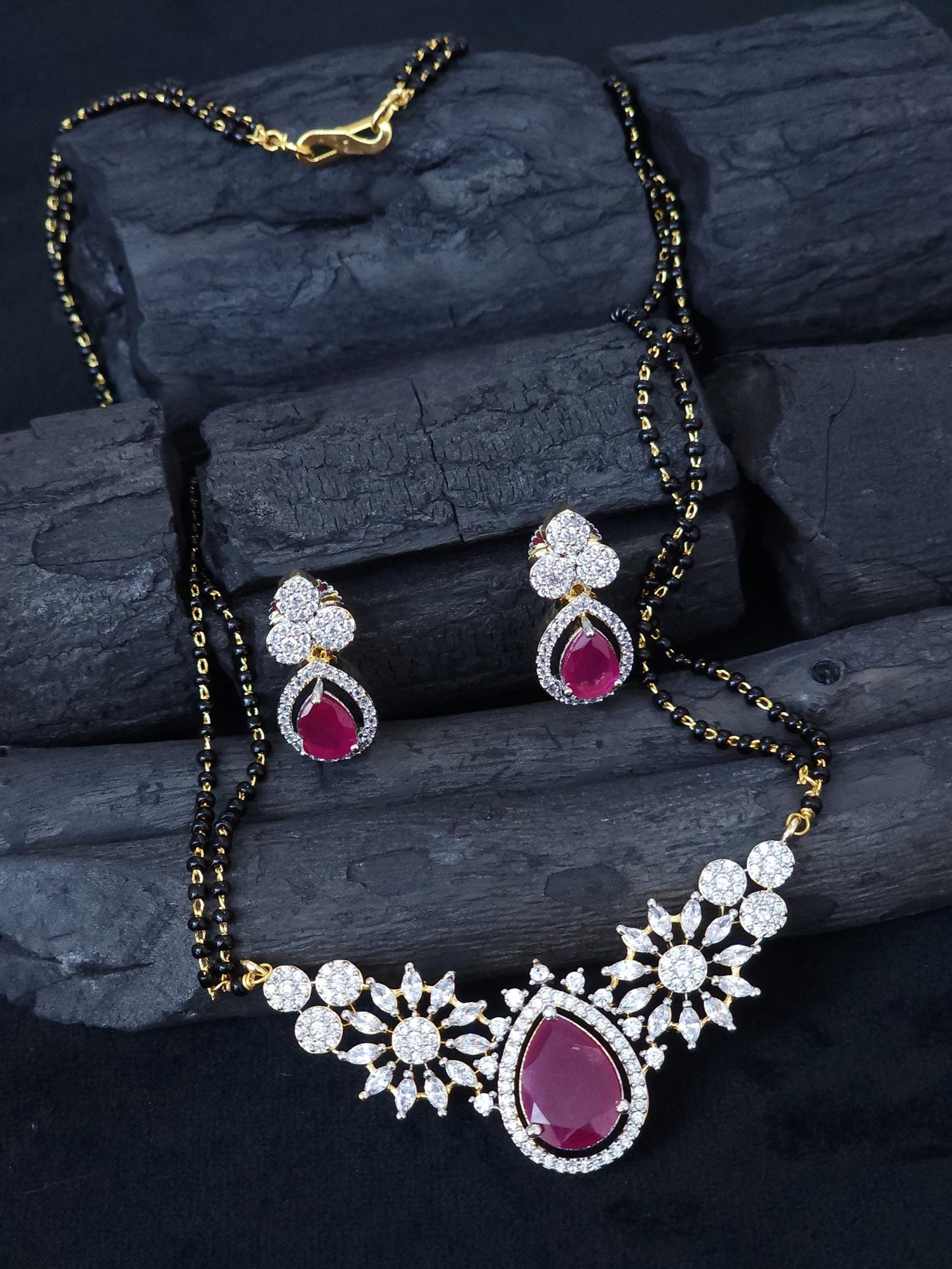 American Diamond Mangalsutra Set| Stylish Daily Wear CZ Pendant with Matching Earrings| AD Pendant and Earrings set| Gift for her