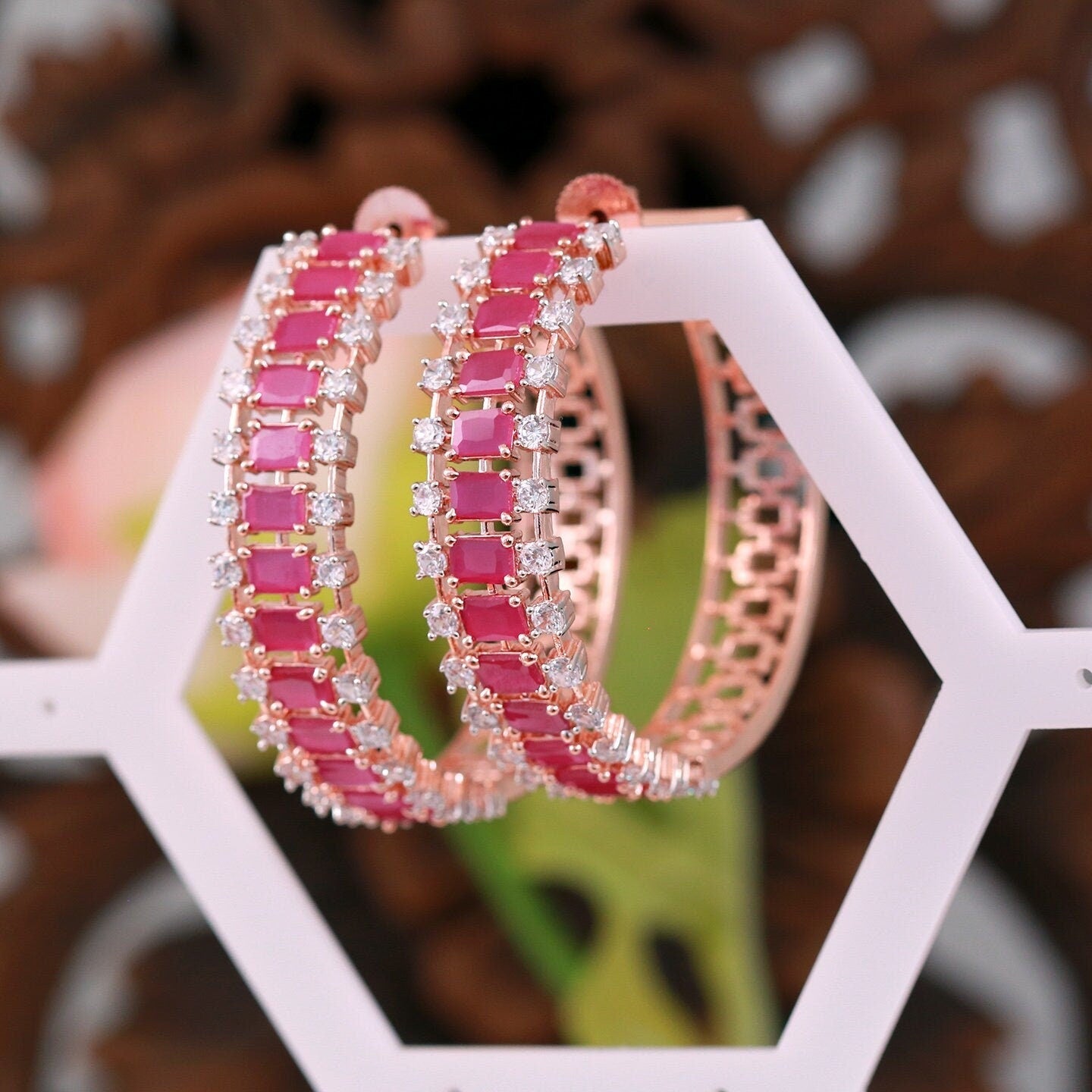 Rose Gold Large hoop earrings| Big hoop earrings with CZ diamonds| Mint Green CZ Crystal Hoop Earrings| Trendy Fashion large Hoop Earrings