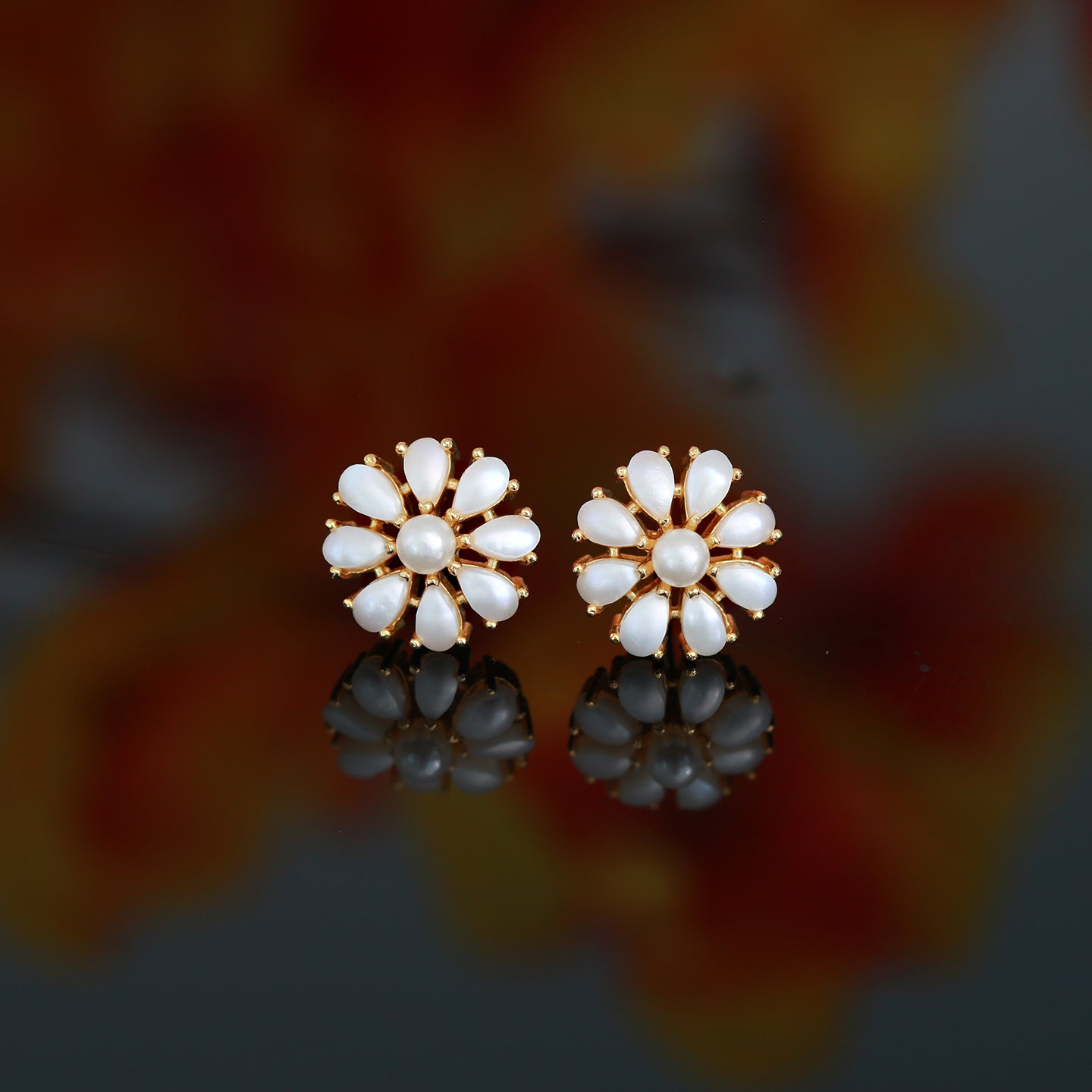 Classic 18K Gold Fashion Genuine Pearl stud Earrings for women | Handmade Real Pearl Flower Earrings tops | Gift For her