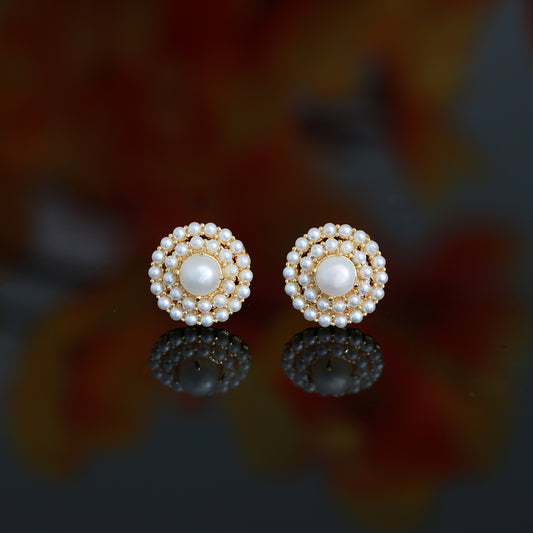 Classic 18K Gold Fashion Genuine Pearl stud Earrings for women | Handmade Real Pearl Flower Earrings tops | Gift For her