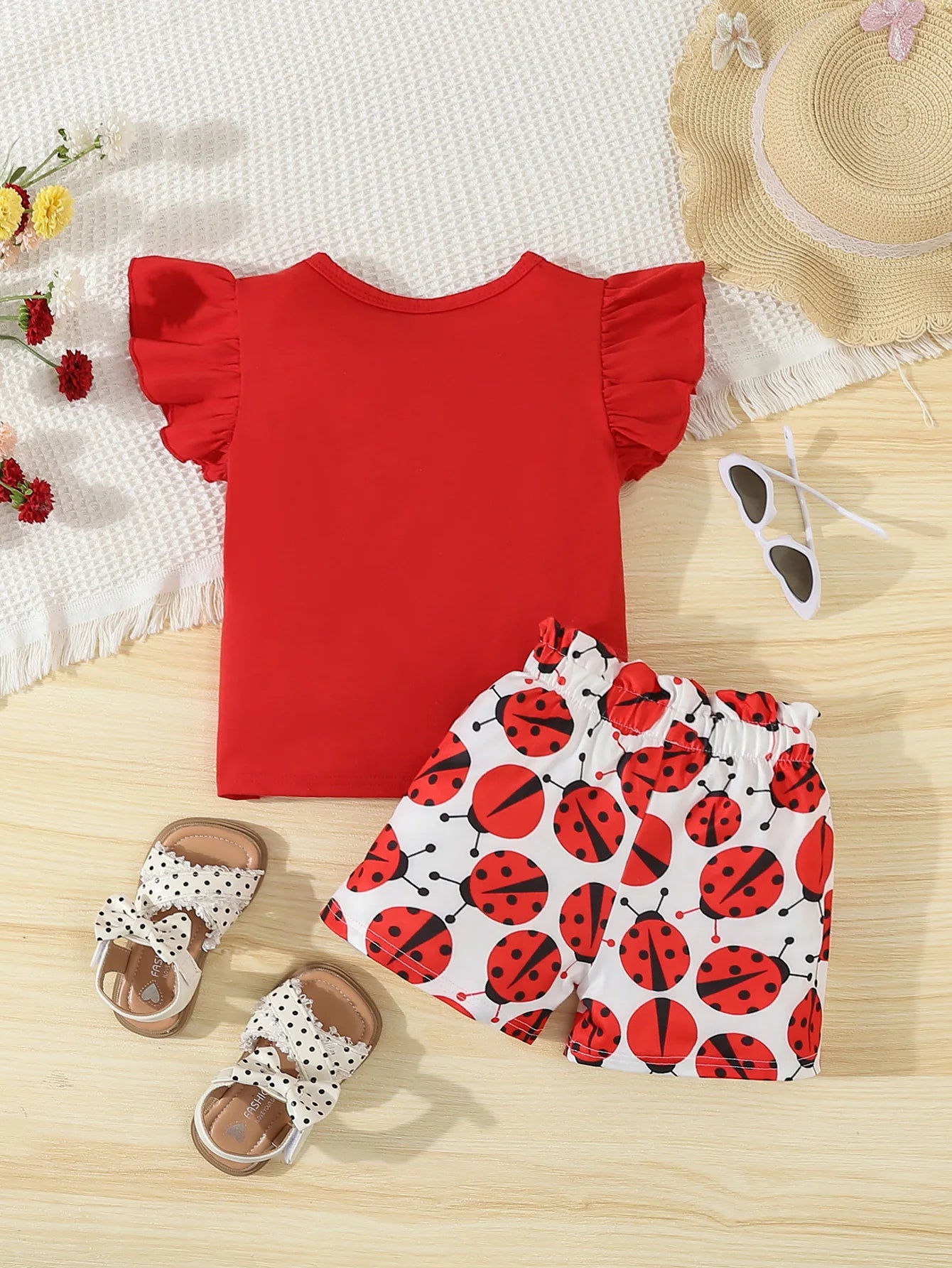 Summer Adorable Ladybug Outfit 2pcs Set for Baby Girls Sleeveless T-shirt +Causal Shorts Infant Newborn Baby Girl Clothes