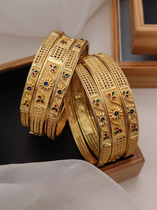 2.6 Size Matte finish gold plated 6 pcs. bangles, 1gm gold bangles, Latest design Fashion set bangles, Indian traditional bangle set, Bangle Bracelets