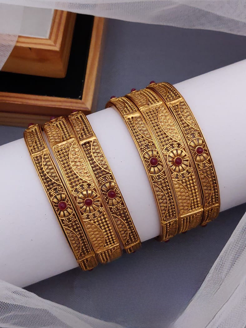 Antique Dull look matte finish gold plated 6 pcs. bangles, 1gm gold bangles, Latest design Fashion set bangles, Indian traditional bangle set, Bangle Bracelets