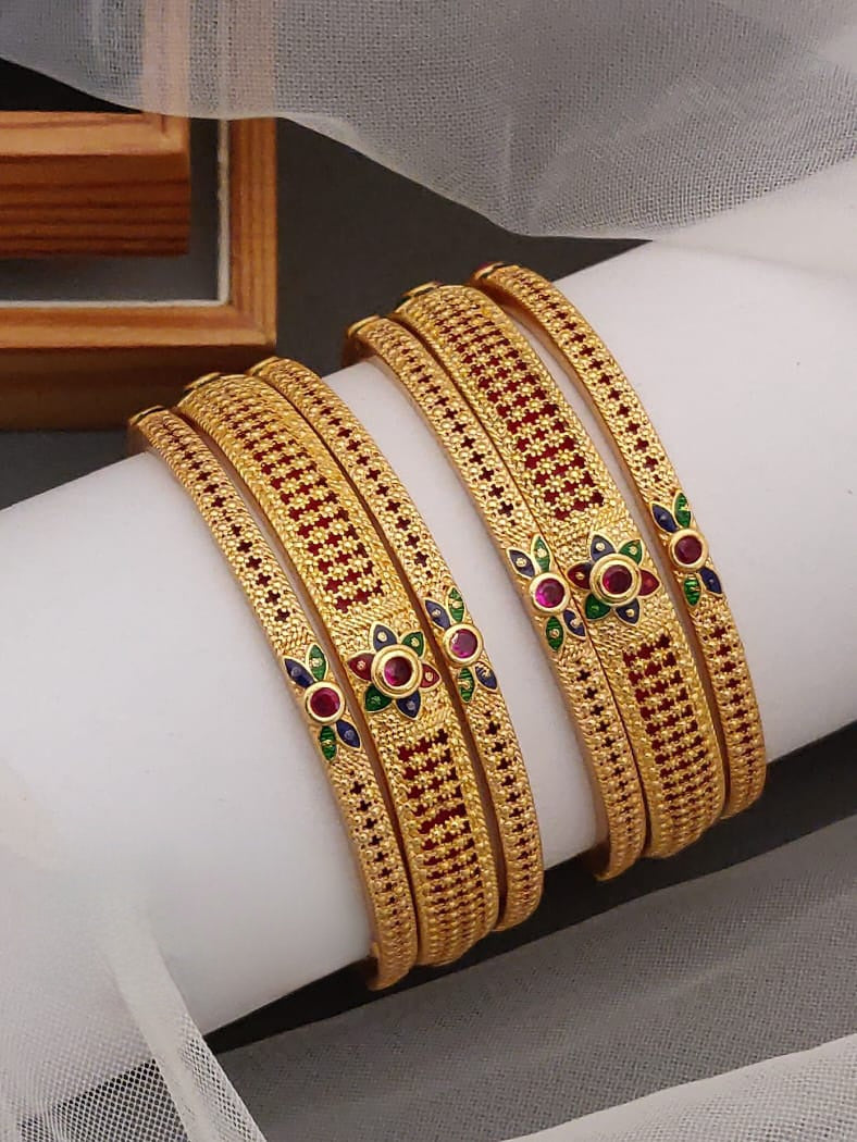 Ruby Emerald Floral design 22k gold plated 6 pcs. bangles, 1gm gold bangles, Latest design Fashion set bangles, Indian traditional bangle set, Bangle Bracelets