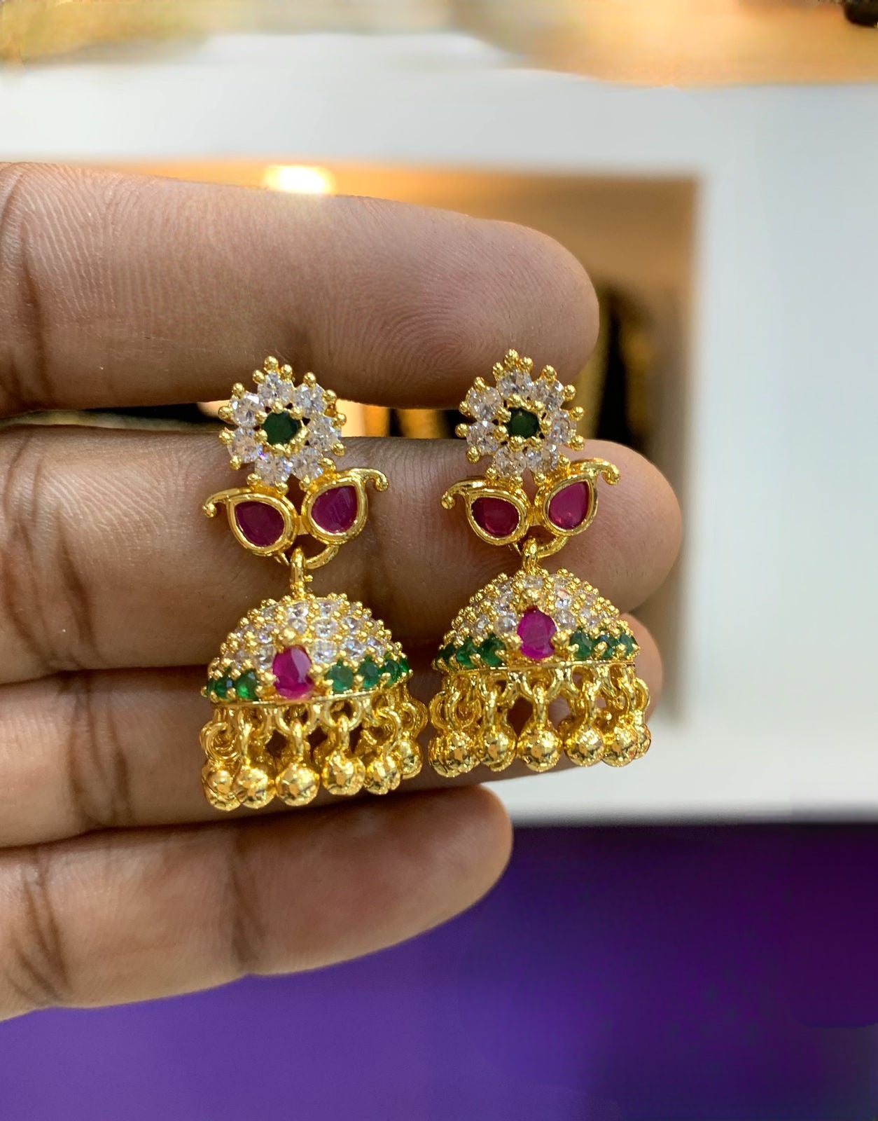 Small Jhumka earrings|American Diamond Jhumka Jhumki|South Indian Earrings