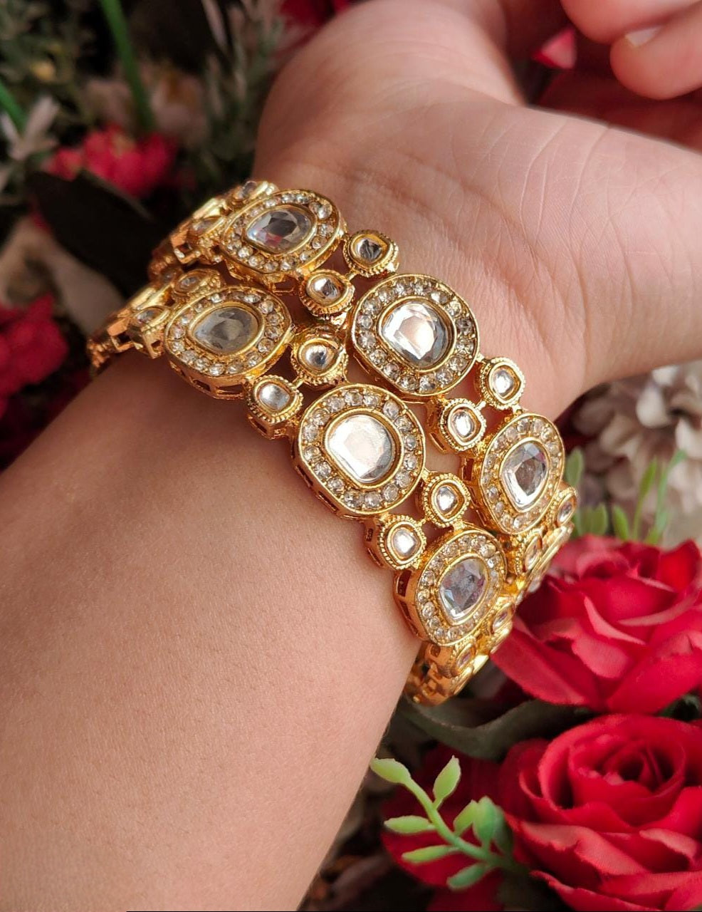 Pair of 22k Gold plated kundan bangles