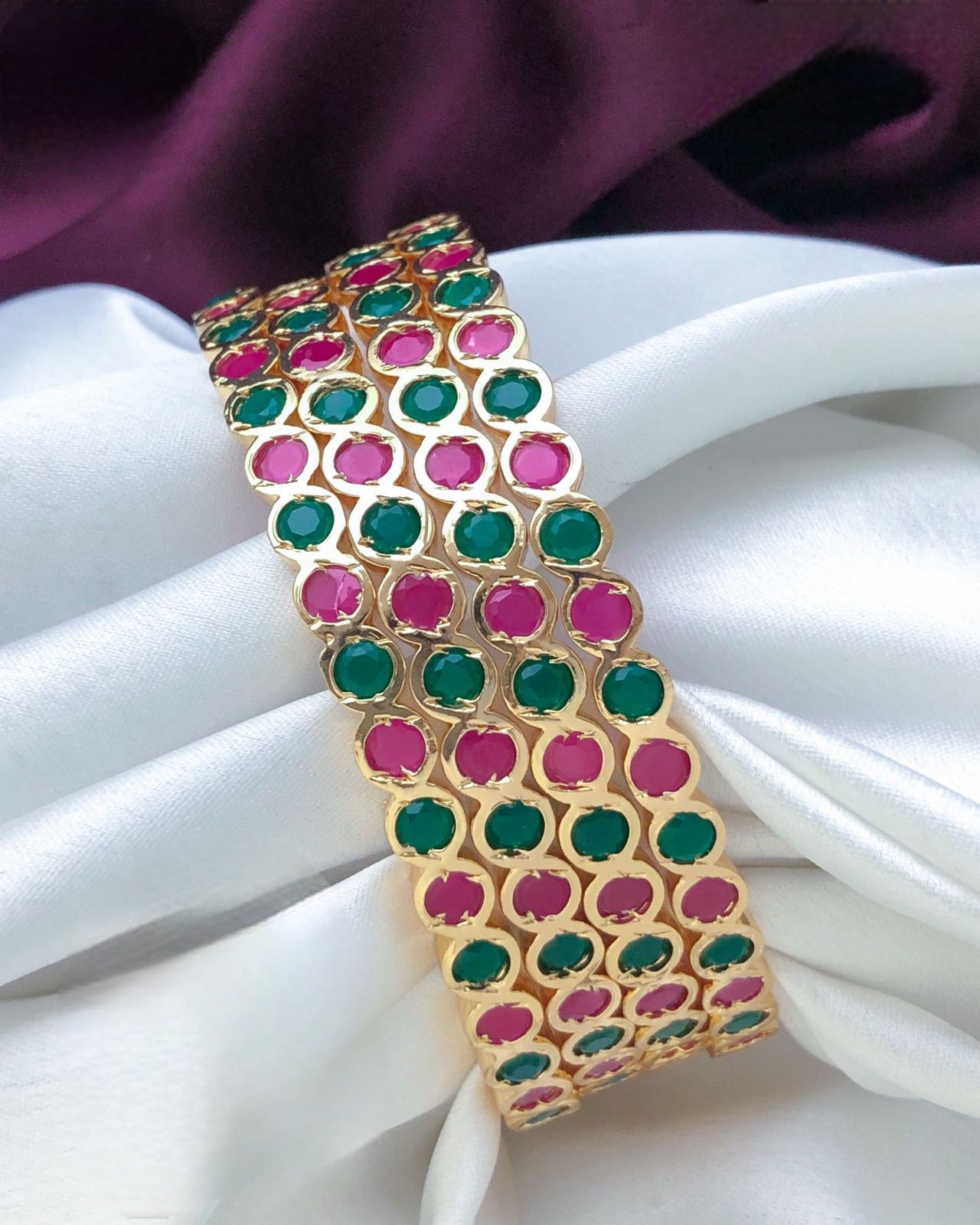 Ruby Emerald CZ Bangle set