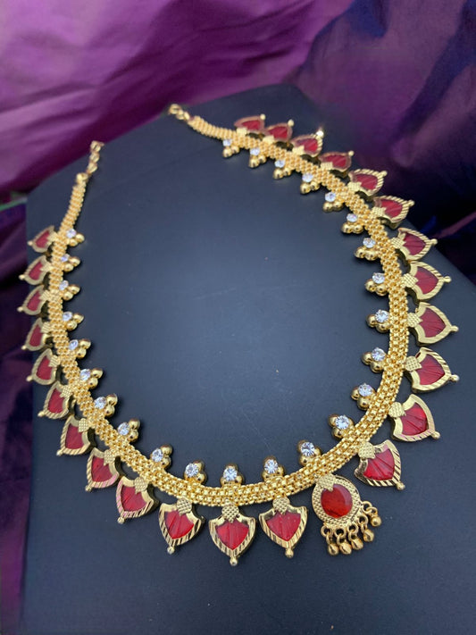 Traditional South Indian Kerala Red Palakka mala choker necklace