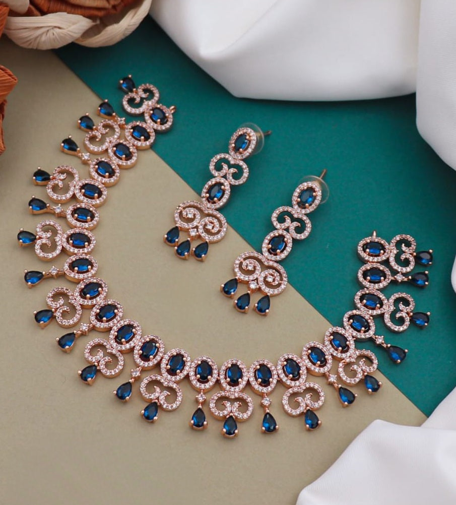 Trendy Rose Gold American Diamond Necklace Earring set | CZ Diamonnd Indian Jewelry | Wedding Jewelry | Elegant Necklace | Gift for her