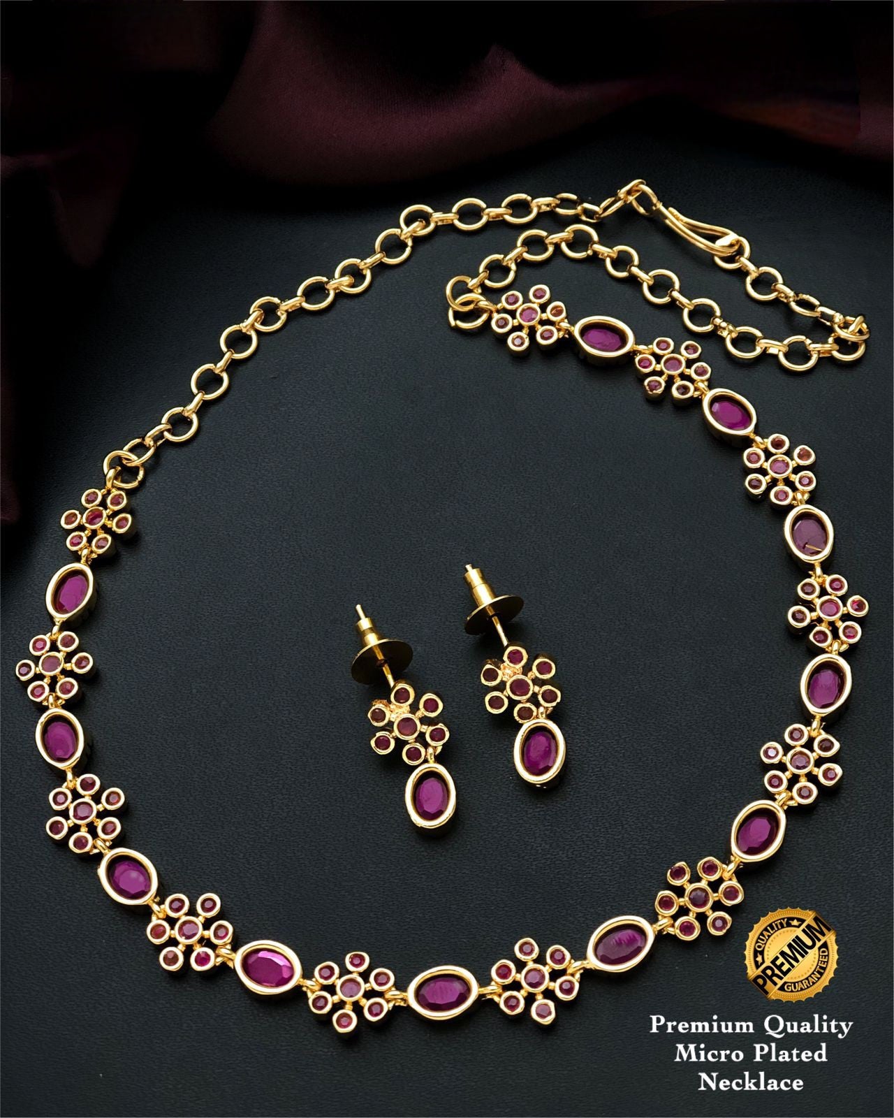 Simple south indian gold plated necklace designs | Oval stone American Diamond Flower design necklace | Indian Jewelry | Gift for her
