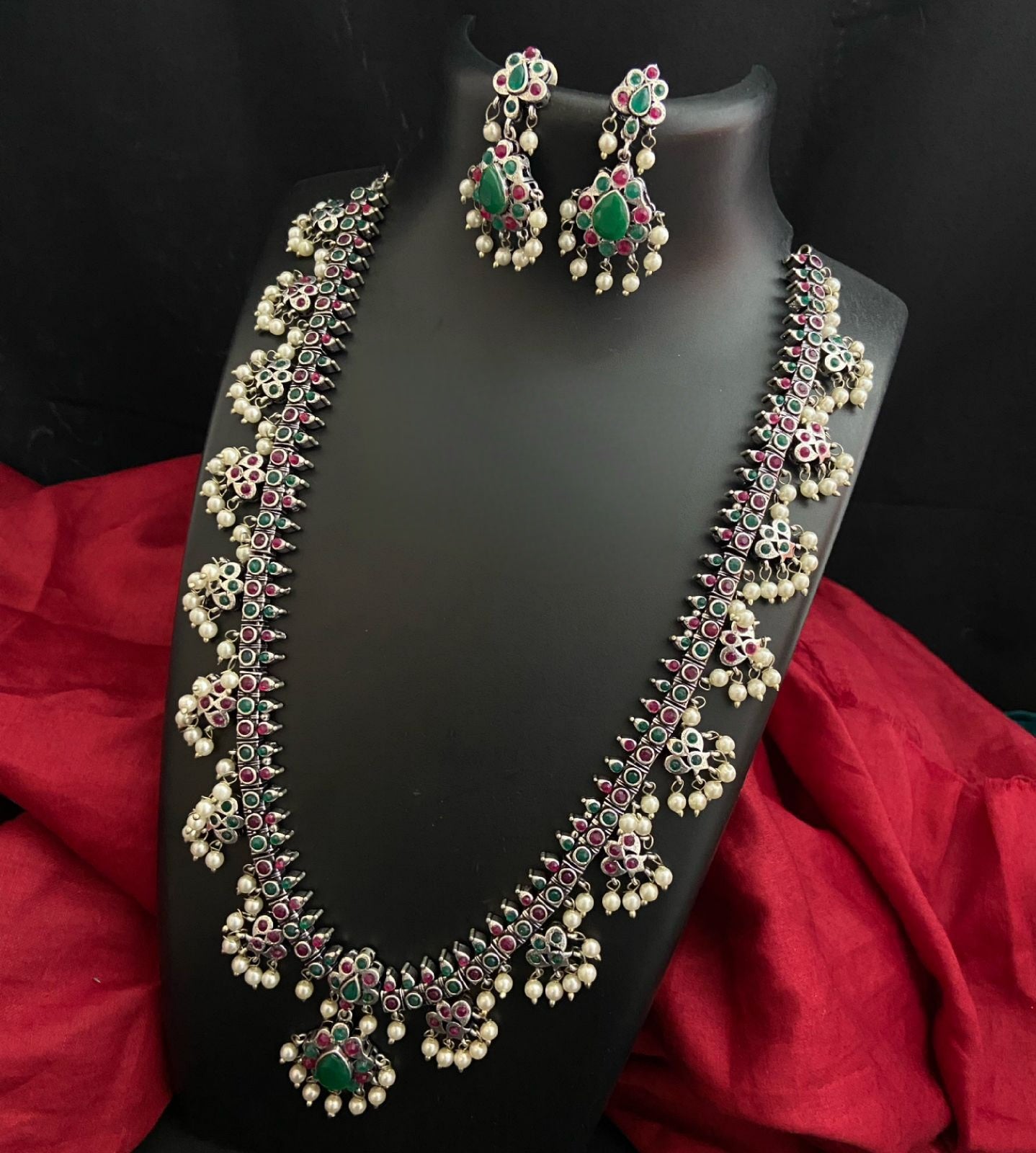 Oxidised Indian Choker Necklace Jewelry Set With Earrings