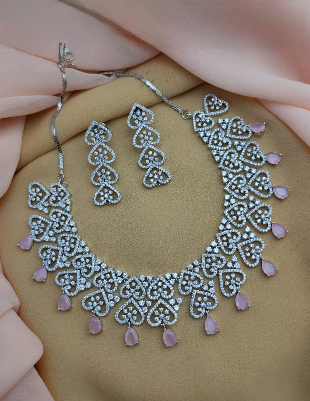 Statement American Diamond silver necklace, Indian Wedding Jewelry, Pakistani choker, CZ Diamond set with Tear drop Blue sapphire AD stones