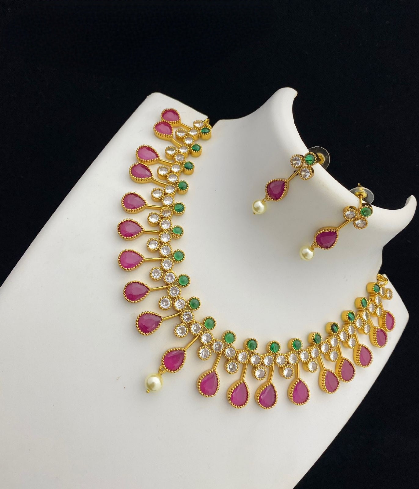 Gold Plated American Diamond Ruby Emerald Necklace | Indian Wedding Jewelry | CZ diamond necklace | Gift for her