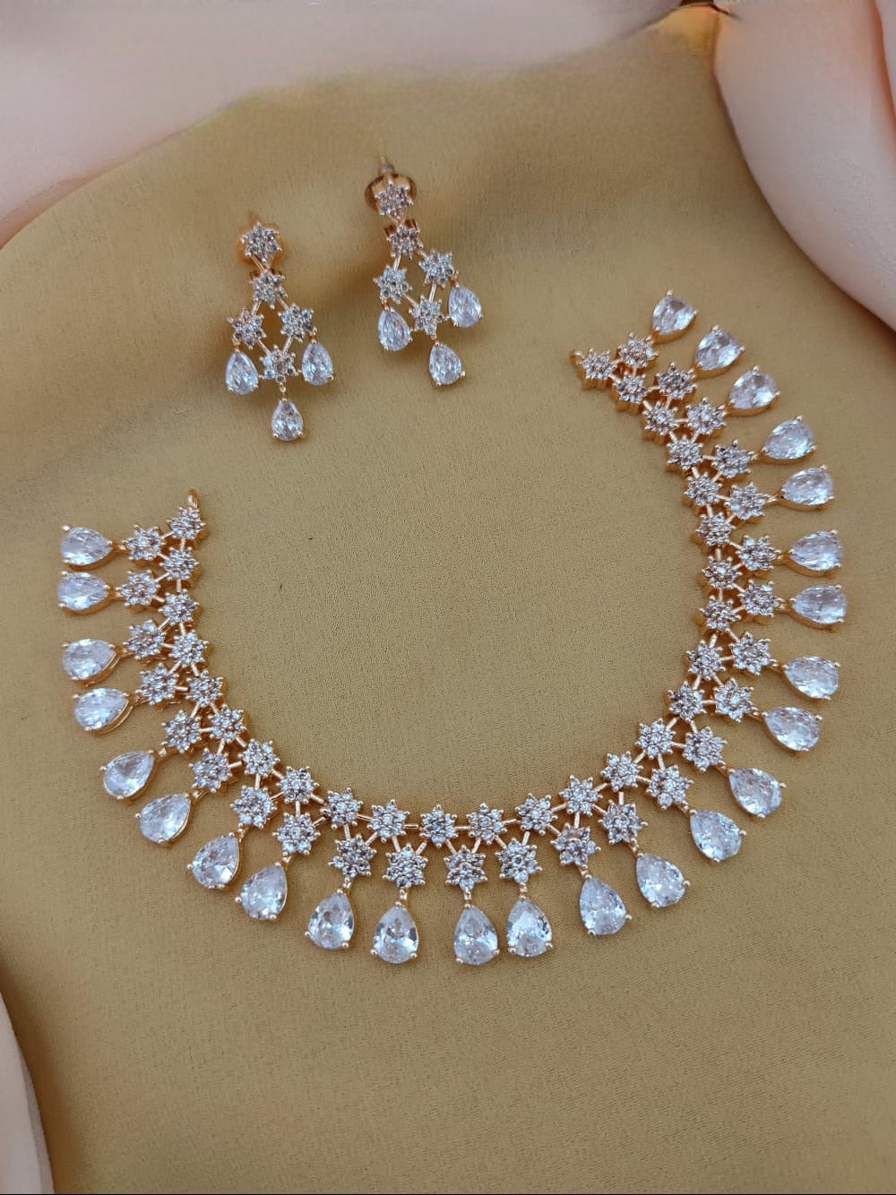 Gold Plated American Diamond CZ crystal star necklace Earring set | Sky Blue stone Necklace | Indian jewelry | Gift for Her