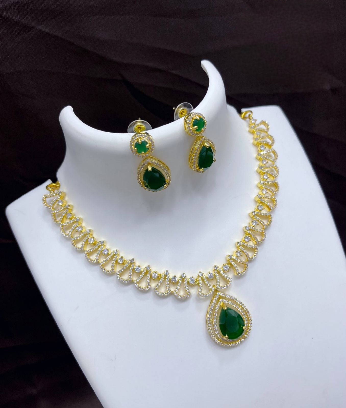 Tending Gold plated American Diamond necklace earring set | Indian Jewelry necklace | Bridal Necklace | bridesmaid gifts | Statement Necklace