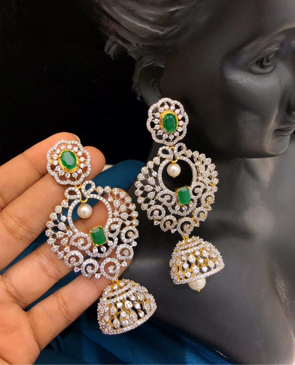 Royal look large CZ Jhumka drop Earrings