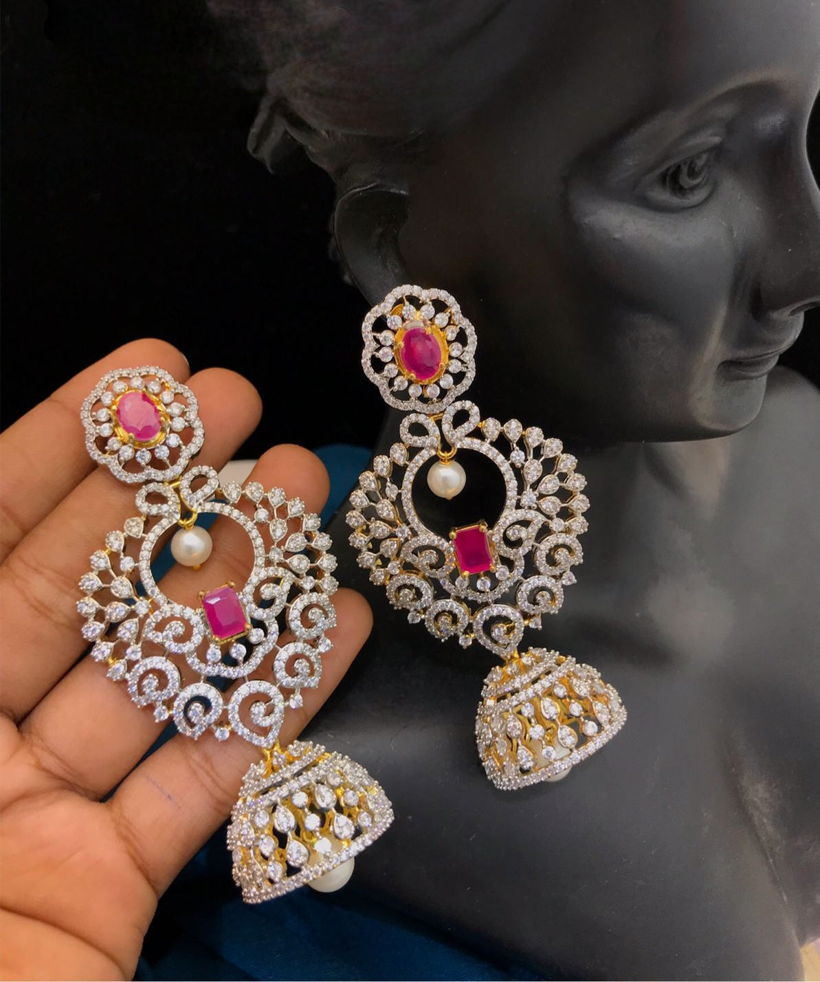 Royal look large CZ Jhumka drop Earrings