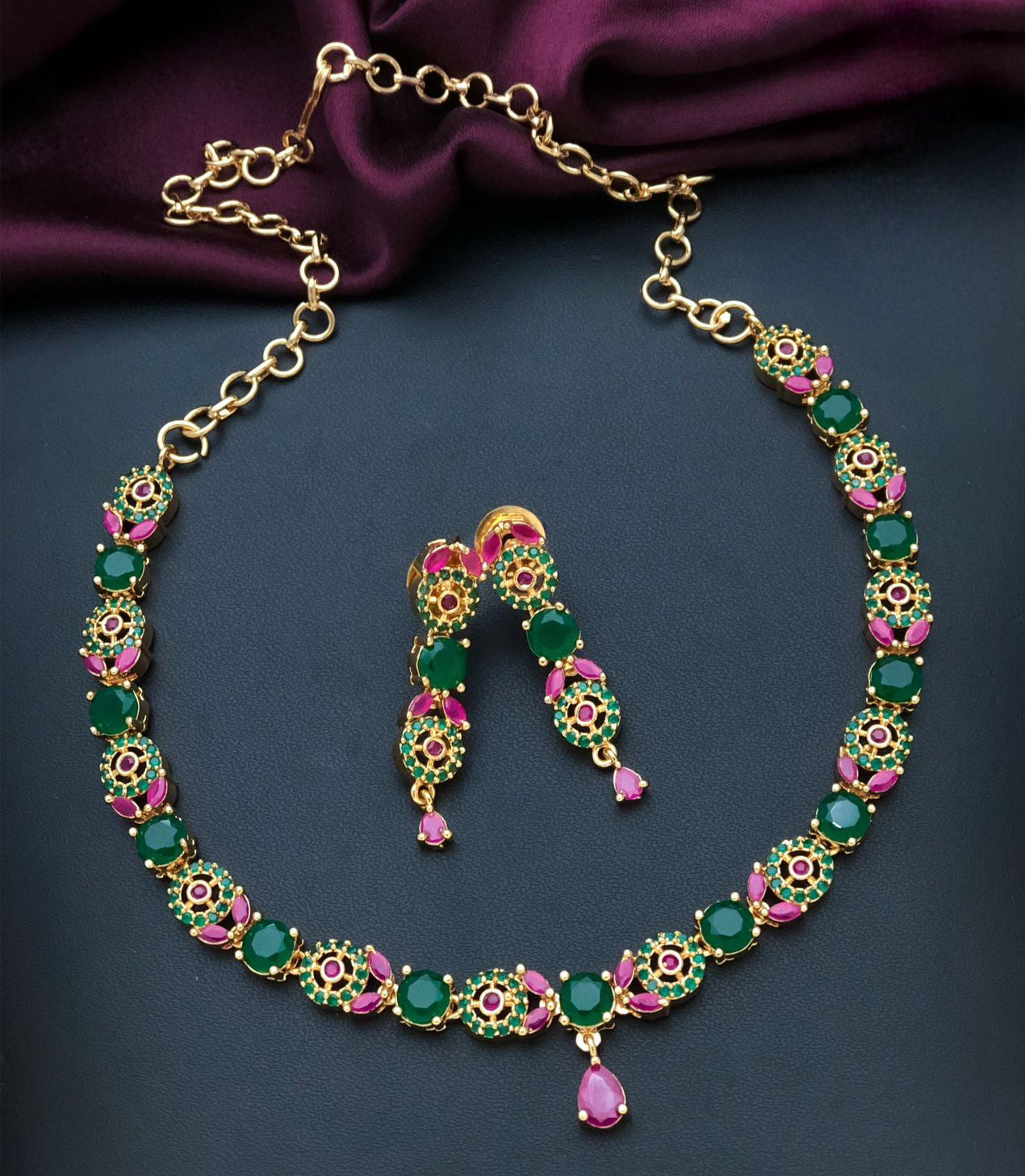 Simple Choker American Diamond necklace earring set Gold plated