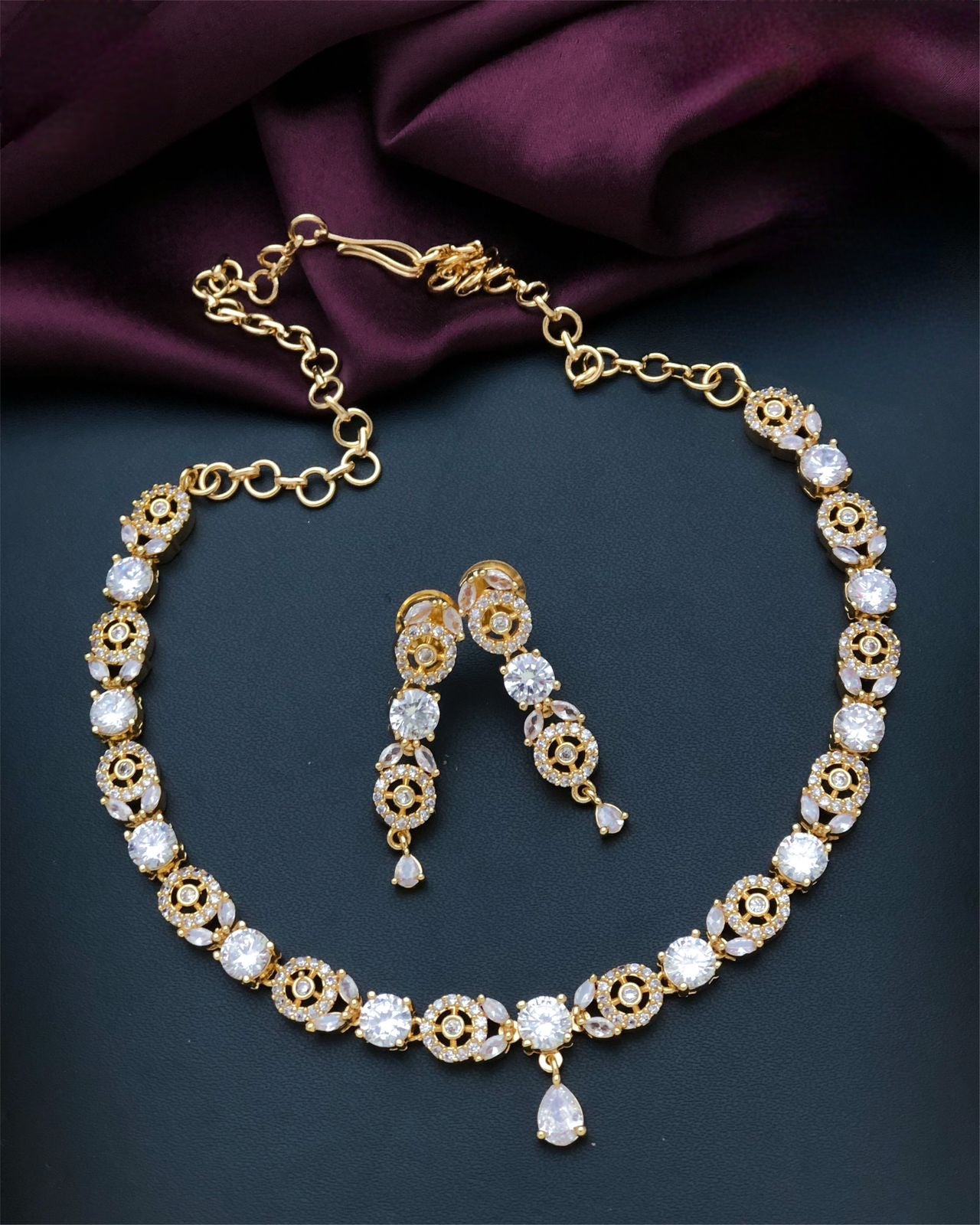 Simple Choker American Diamond necklace earring set | Gold plated AD small choker set | Gift for her | Indian jewelry designs