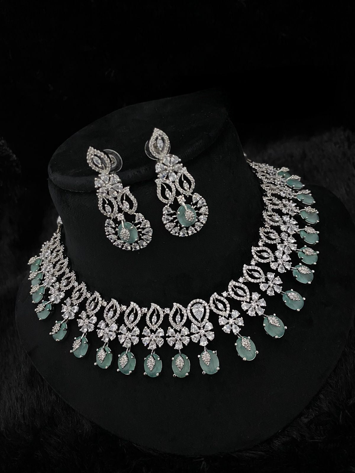 Silver American Diamond Sapphire Blue CZ choker necklace | Indian wedding jewelry | Bollywood Bridal Pakistani Necklace | statement Necklace