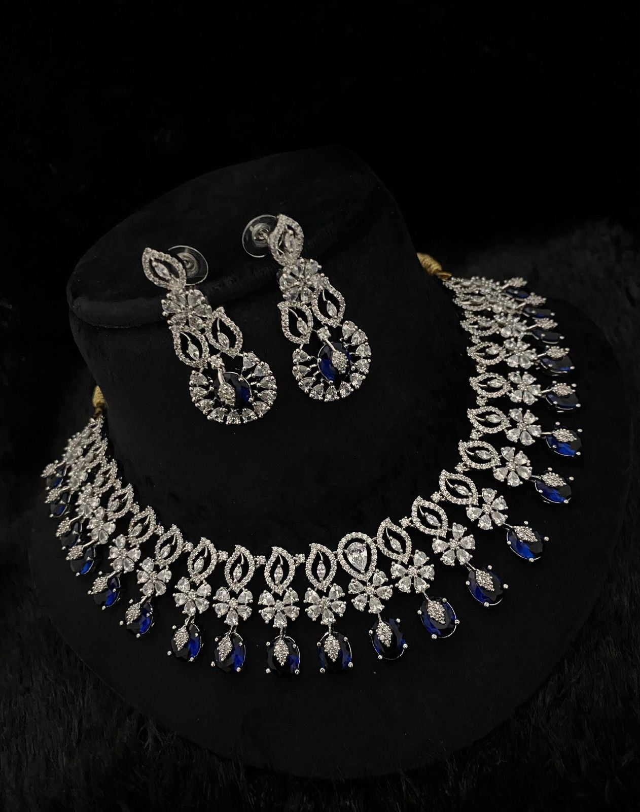 Silver American Diamond Sapphire Blue CZ choker necklace | Indian wedding jewelry | Bollywood Bridal Pakistani Necklace | statement Necklace