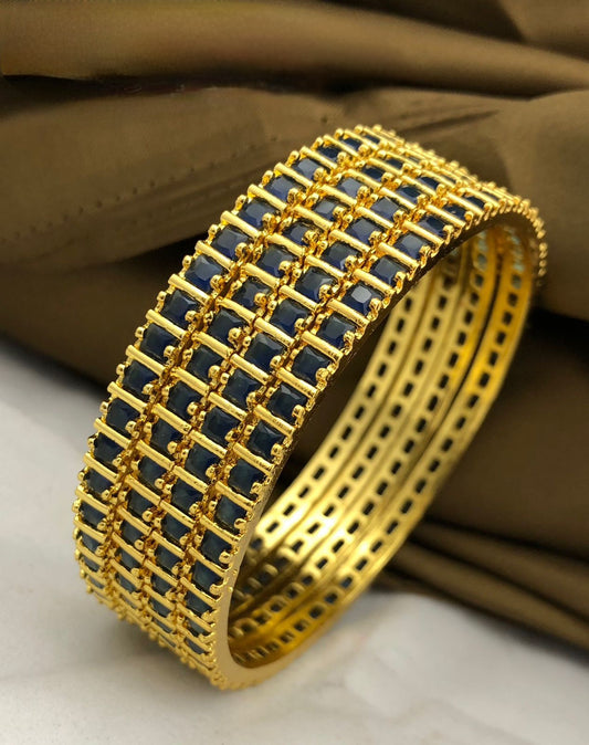 American diamond bangles set | Gold Plated Indian Bridal Bangle set of 4 | Sapphire Blue CZ Ad bangles | Daily wear one gram gold bangles