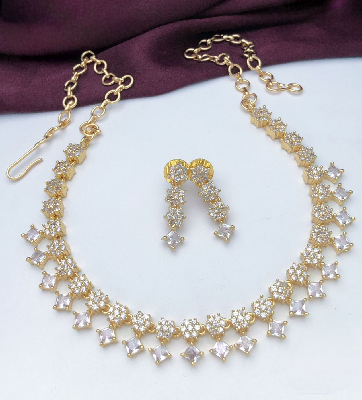 Gold Plated American Diamond Ruby Emerald small choker choker and Earrings | Trending Floral Designs CZ Crystal jewelry set | Gift for her