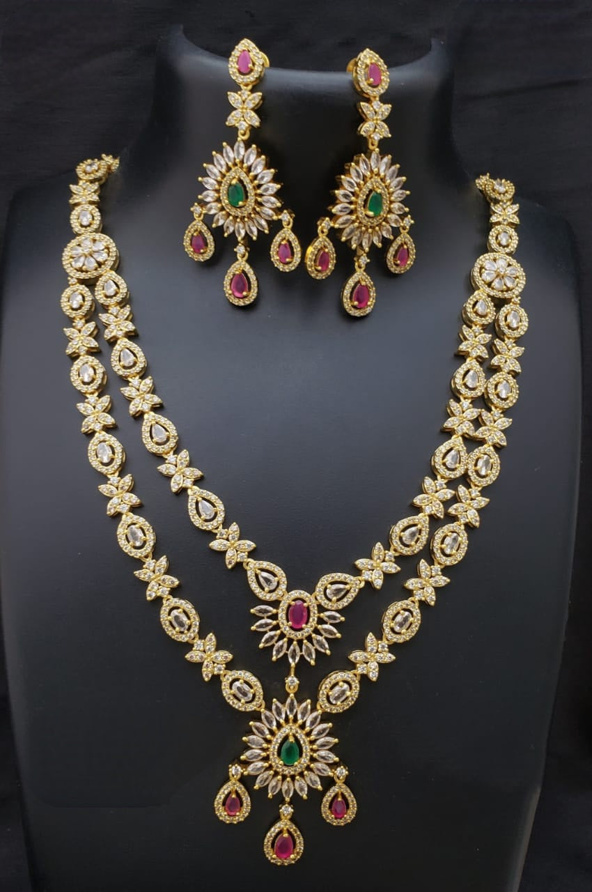 Trendy American Diamond Multi layer Necklace with CZ Color sones| Indian Wedding Jewelry |Pakistani Jewelry |Bollywood style fashion jewelry