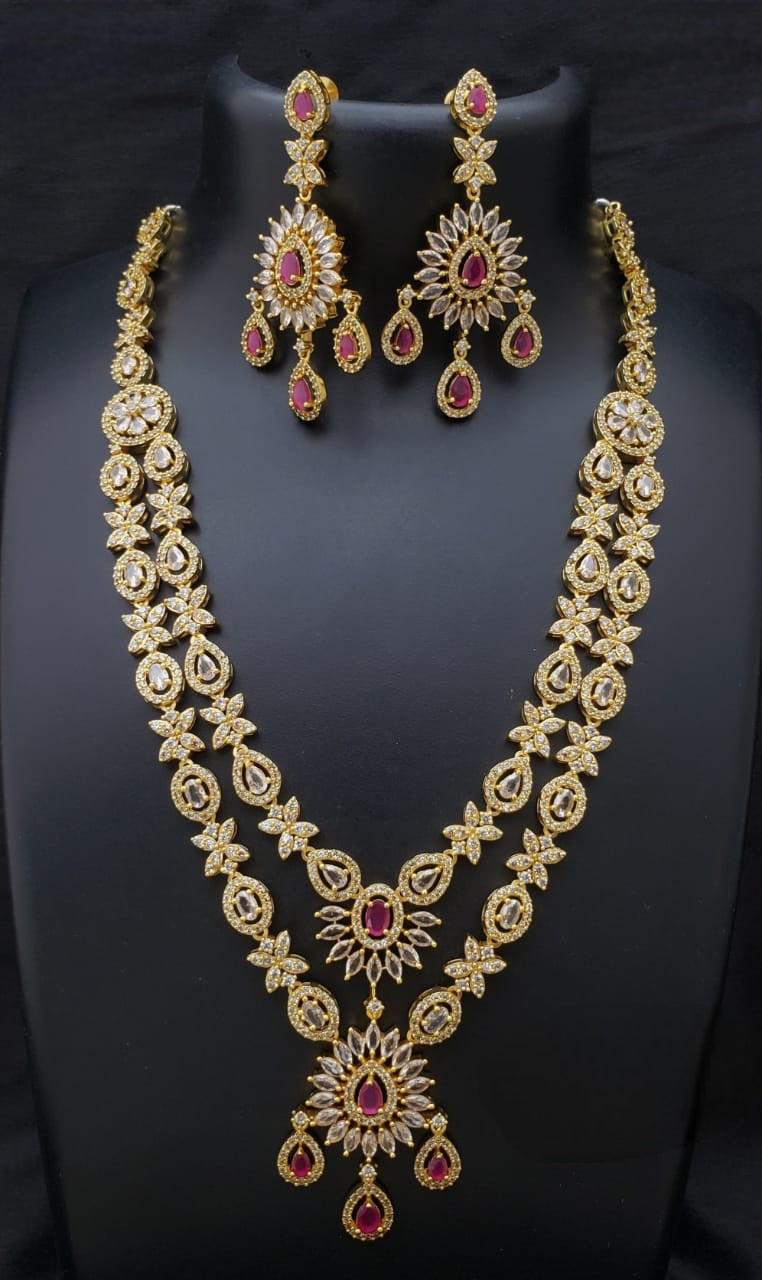 Trendy American Diamond Multi layer Necklace with CZ Color sones| Indian Wedding Jewelry |Pakistani Jewelry |Bollywood style fashion jewelry