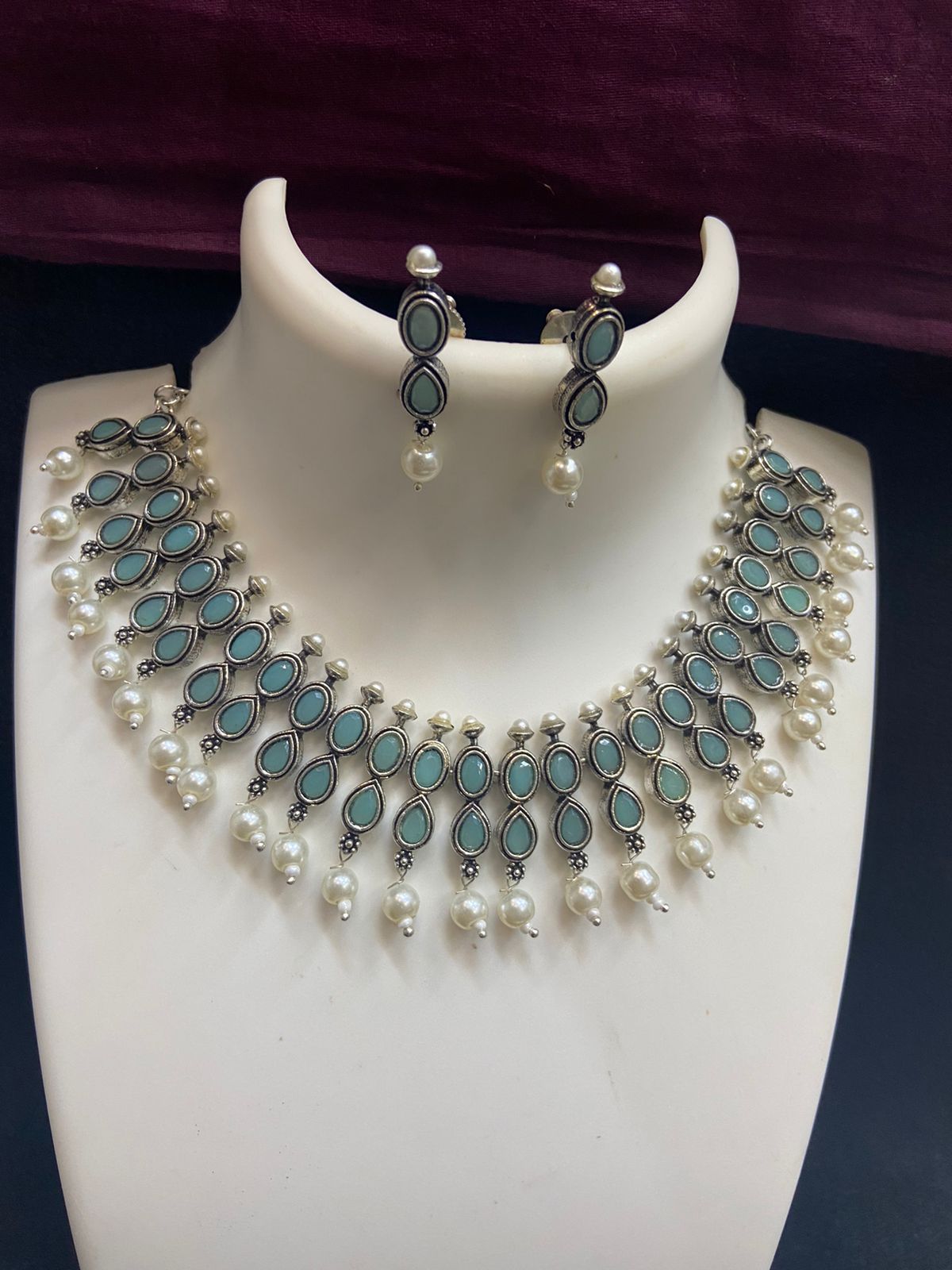 Oxidized German Silver Choker necklace set with stone work | Bollywood style Trend setting Antique silver tone Party wear statement jewelry