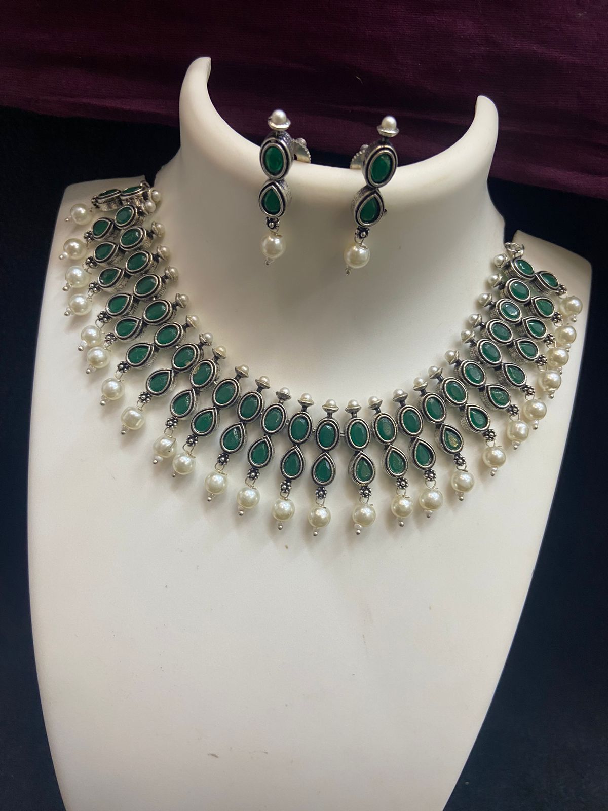 Oxidized German Silver Choker necklace set with stone work | Bollywood style Trend setting Antique silver tone Party wear statement jewelry
