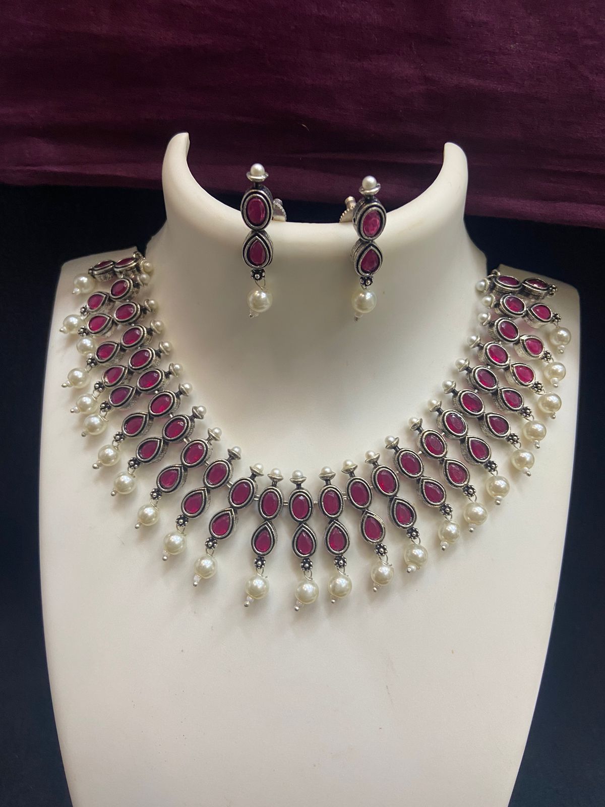 Oxidized German Silver Choker necklace set with stone work | Bollywood style Trend setting Antique silver tone Party wear statement jewelry