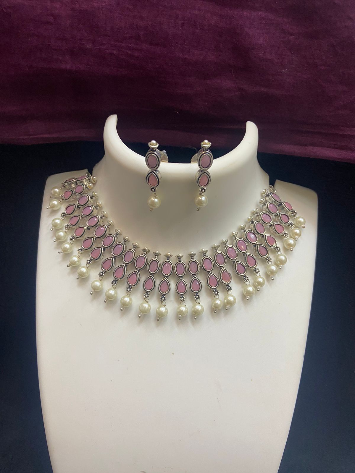 Oxidized German Silver Choker necklace set with stone work | Bollywood style Trend setting Antique silver tone Party wear statement jewelry
