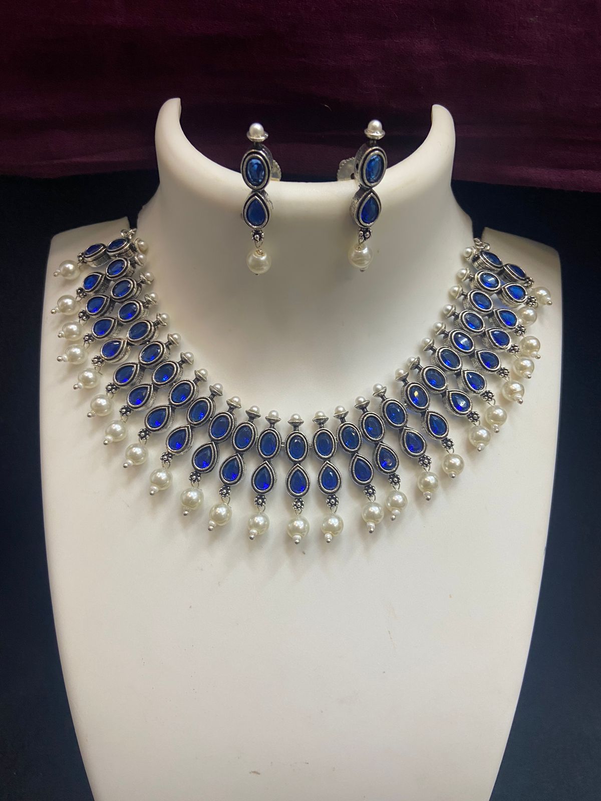 Oxidized German Silver Choker necklace set with stone work | Bollywood style Trend setting Antique silver tone Party wear statement jewelry