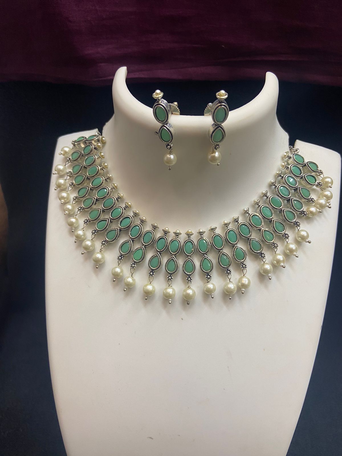 Oxidized German Silver Choker necklace set with stone work | Bollywood style Trend setting Antique silver tone Party wear statement jewelry