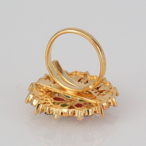 Multicolor CZ gold plated flowery designer fashion adjustable finger ring in one gram gold