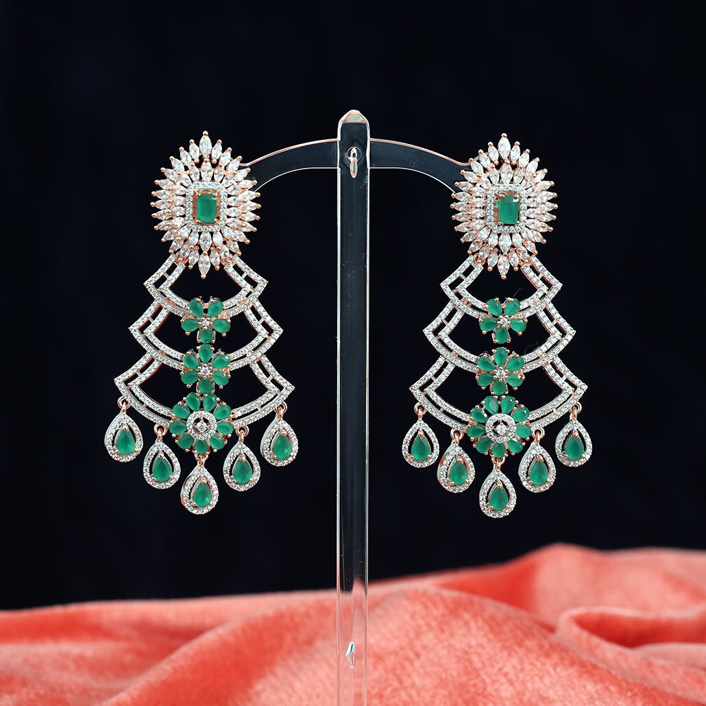 Long Dangle Chandelier Rose Gold Plated White CZ Traditional Fashion Earrings wedding jewelry for women and girls