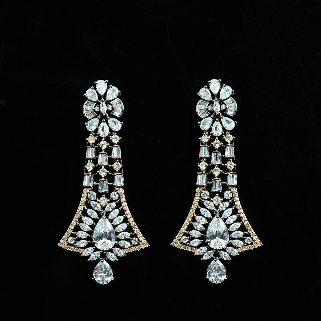 Antique Tone Gold plated Crystal Rhinestone Dangle Drop earrings|Ladies Fashion Earrings|Rhinestone Wedding Drop Earrings|Women's Jewelry